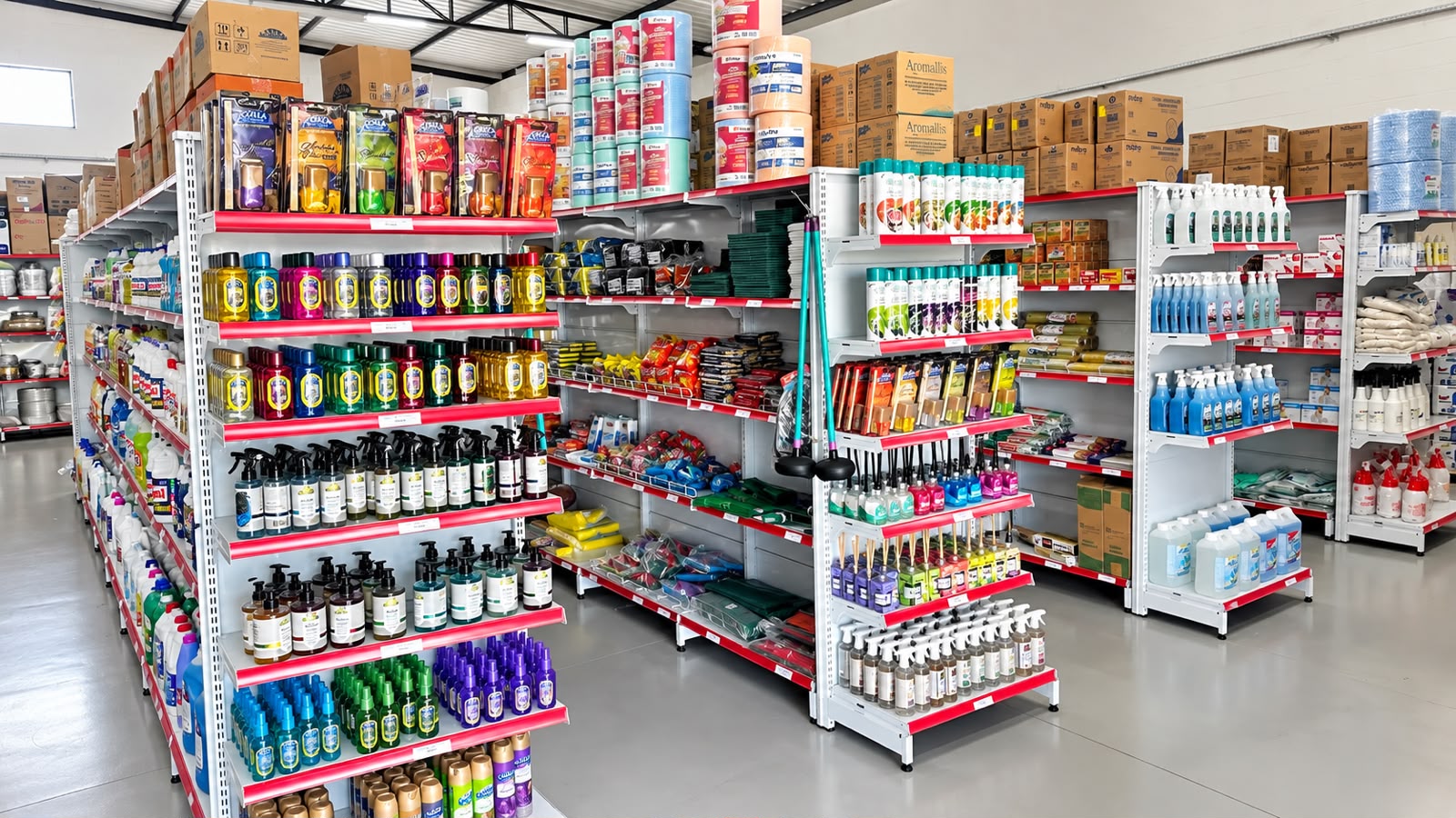 Variedade de produtos no interior da EMBMAX